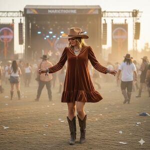 Taylor Velvet Tiered Dress 6 Copper Brown Long‎ Sleeve